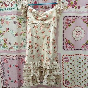 Beautiful coquette floral ruffle off the shoulder dress